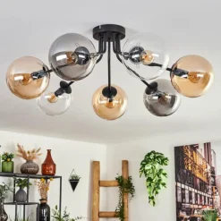 hofstein Plafonnier - Verre Gastor Ambre, Clair, Fumé, 7 lumières