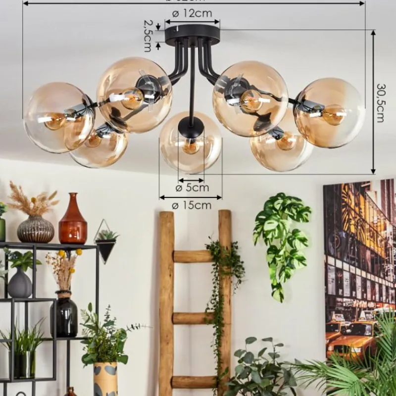 hofstein Plafonnier - Verre Gastor Ambre, Clair, 7 lumières