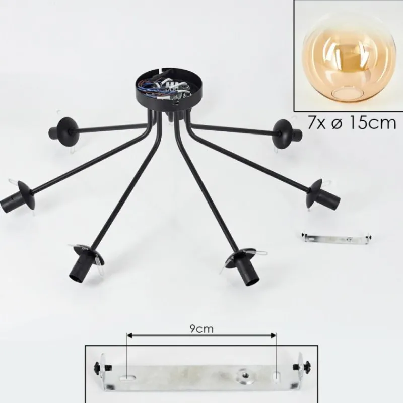 hofstein Plafonnier - Verre Gastor Ambre, Clair, 7 lumières