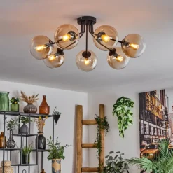 hofstein Plafonnier - Verre Gastor Ambre, Clair, 7 lumières