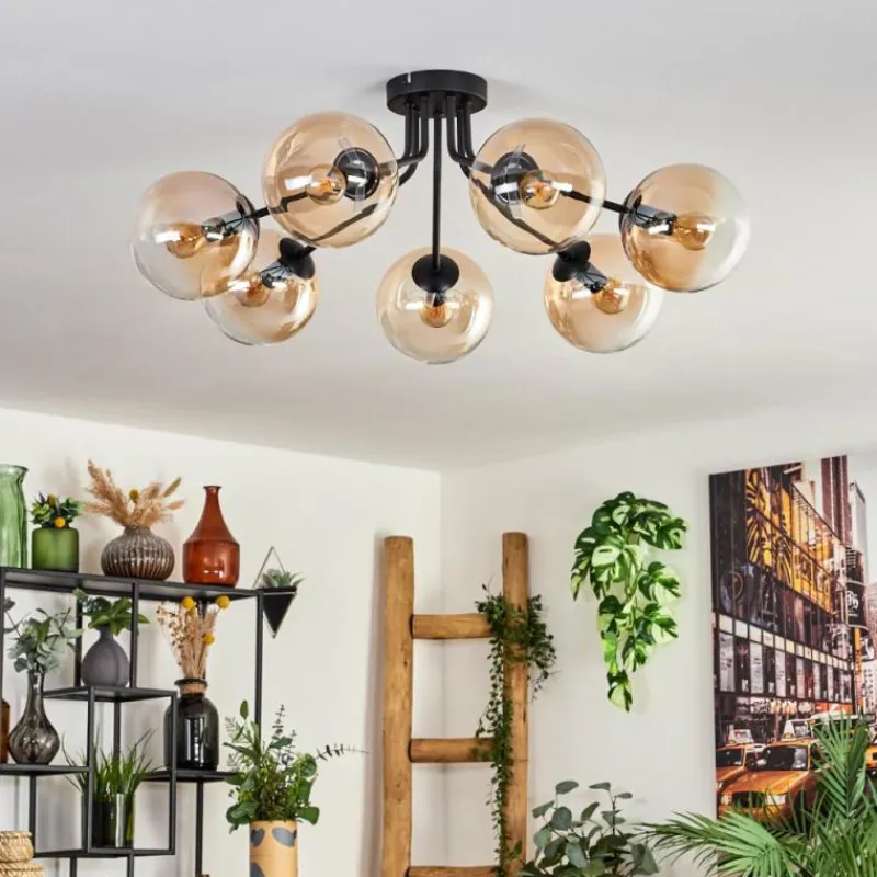 hofstein Plafonnier - Verre Gastor Ambre, Clair, 7 lumières