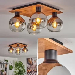 hofstein Plafonnier - Verre Koyoto Écru, Noir, 4 lumières