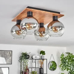 hofstein Plafonnier - Verre Koyoto Écru, Noir, 4 lumières