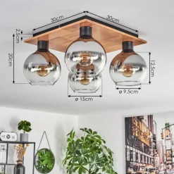 hofstein Plafonnier - Verre Koyoto Écru, Noir, 4 lumières