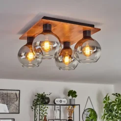 hofstein Plafonnier - Verre Koyoto Écru, Noir, 4 lumières