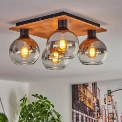 hofstein Plafonnier - Verre Koyoto Écru, Noir, 4 lumières