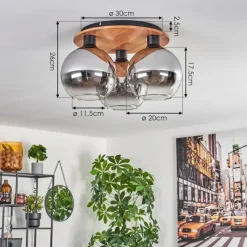 hofstein Plafonnier - Verre Koyoto Écru, Noir, 3 lumières