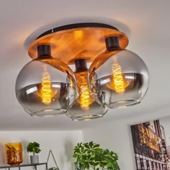 hofstein Plafonnier - Verre Koyoto Écru, Noir, 3 lumières