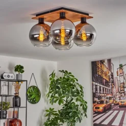 hofstein Plafonnier - Verre Koyoto Écru, Noir, 4 lumières