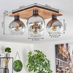 hofstein Plafonnier - Verre Koyoto Écru, Noir, 4 lumières