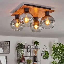 hofstein Plafonnier - Verre Koyoto Écru, Noir, 4 lumières