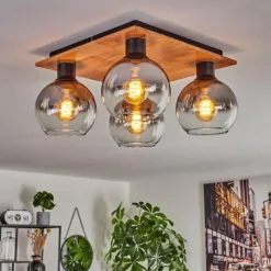 hofstein Plafonnier - Verre Koyoto Écru, Noir, 4 lumières