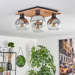 hofstein Plafonnier - Verre Koyoto Écru, Noir, 4 lumières