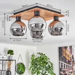 hofstein Plafonnier - Verre Koyoto Écru, Noir, 4 lumières