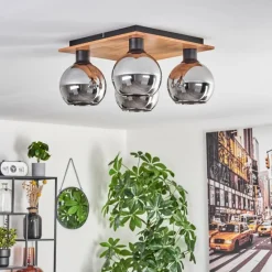 hofstein Plafonnier - Verre Koyoto Écru, Noir, 4 lumières