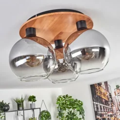 hofstein Plafonnier - Verre Koyoto Écru, Noir, 3 lumières