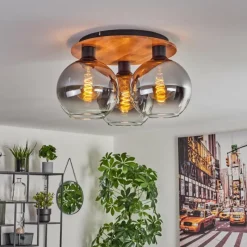 hofstein Plafonnier - Verre Koyoto Écru, Noir, 3 lumières