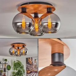 hofstein Plafonnier - Verre Koyoto Écru, Noir, 3 lumières