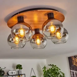 hofstein Plafonnier - Verre Koyoto Écru, Noir, 5 lumières