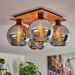 hofstein Plafonnier - Verre Koyoto Écru, Noir, 4 lumières