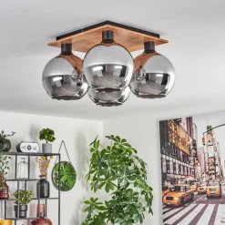 hofstein Plafonnier - Verre Koyoto Écru, Noir, 4 lumières