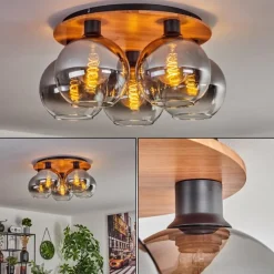 hofstein Plafonnier - Verre Koyoto Écru, Noir, 5 lumières