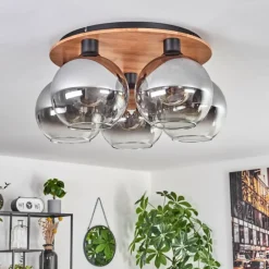 hofstein Plafonnier - Verre Koyoto Écru, Noir, 5 lumières