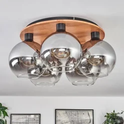 hofstein Plafonnier - Verre Koyoto Écru, Noir, 5 lumières