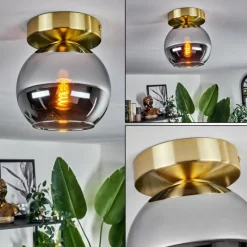 hofstein Plafonnier - Verre Koyoto Laiton, Noir, 1 lumière