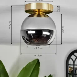 hofstein Plafonnier - Verre Koyoto Laiton, Noir, 1 lumière