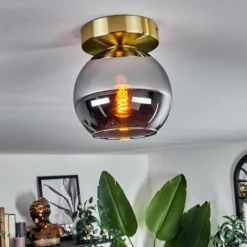 hofstein Plafonnier - Verre Koyoto Laiton, Noir, 1 lumière