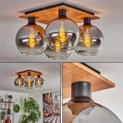 hofstein Plafonnier - Verre Koyoto Écru, Noir, 4 lumières