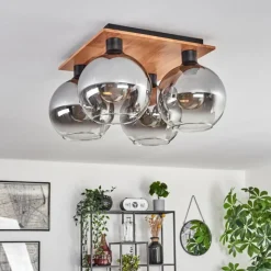 hofstein Plafonnier - Verre Koyoto Écru, Noir, 4 lumières