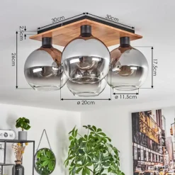 hofstein Plafonnier - Verre Koyoto Écru, Noir, 4 lumières