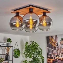 hofstein Plafonnier - Verre Koyoto Écru, Noir, 4 lumières