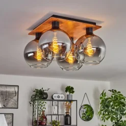 hofstein Plafonnier - Verre Koyoto Écru, Noir, 4 lumières