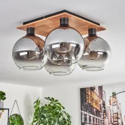 hofstein Plafonnier - Verre Koyoto Écru, Noir, 4 lumières