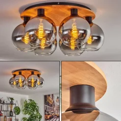 hofstein Plafonnier - Verre Koyoto Écru, Noir, 6 lumières