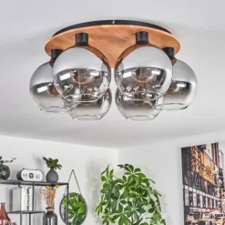 hofstein Plafonnier - Verre Koyoto Écru, Noir, 6 lumières