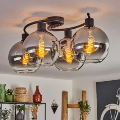 hofstein Plafonnier - Verre Koyoto Clair, Fumé, 4 lumières