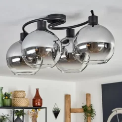 hofstein Plafonnier - Verre Koyoto Clair, Fumé, 4 lumières