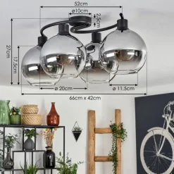 hofstein Plafonnier - Verre Koyoto Clair, Fumé, 4 lumières