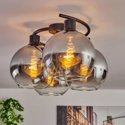 hofstein Plafonnier - Verre Koyoto Clair, Fumé, 4 lumières