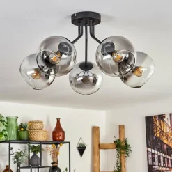 hofstein Plafonnier - Verre Koyoto Clair, Fumé, 5 lumières