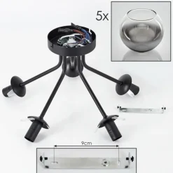 hofstein Plafonnier - Verre Koyoto Clair, Fumé, 5 lumières