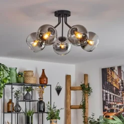 hofstein Plafonnier - Verre Koyoto Clair, Fumé, 5 lumières