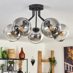 hofstein Plafonnier - Verre Koyoto Clair, Fumé, 5 lumières