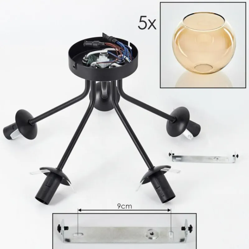 hofstein Plafonnier - Verre Koyoto Ambre, 5 lumières