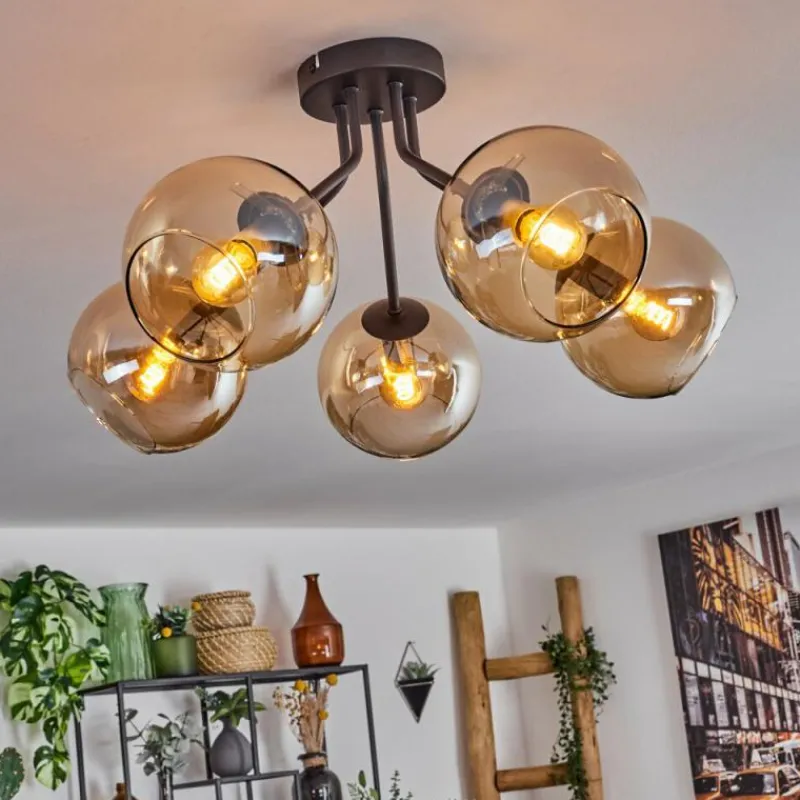 hofstein Plafonnier - Verre Koyoto Ambre, 5 lumières