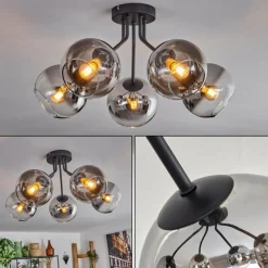 hofstein Plafonnier - Verre Koyoto Chrome, Clair, Fumé, 5 lumières